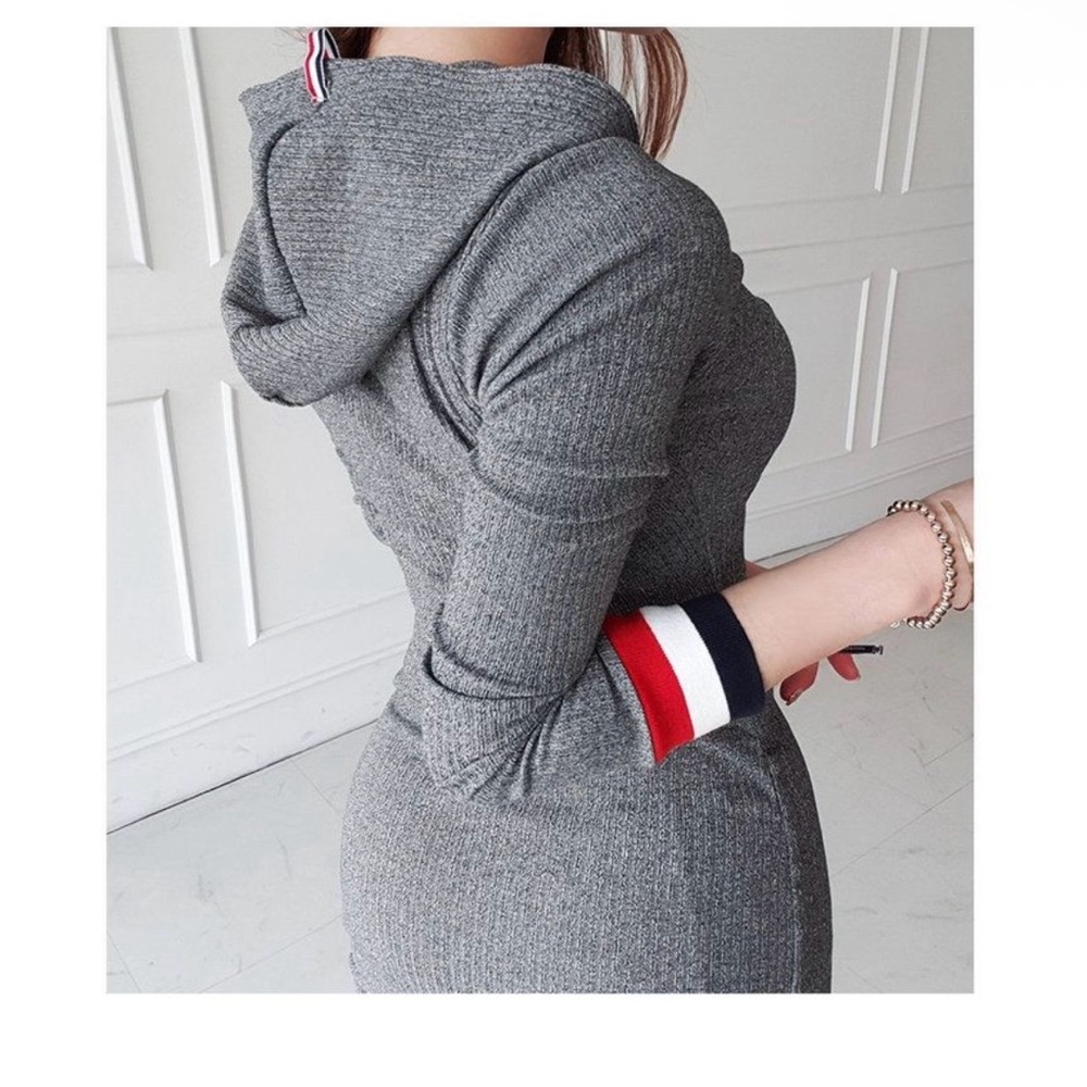 🦊inspired by TB Sexy sporty Korea knitted Contrast-Trim bodycorn hhody Dress